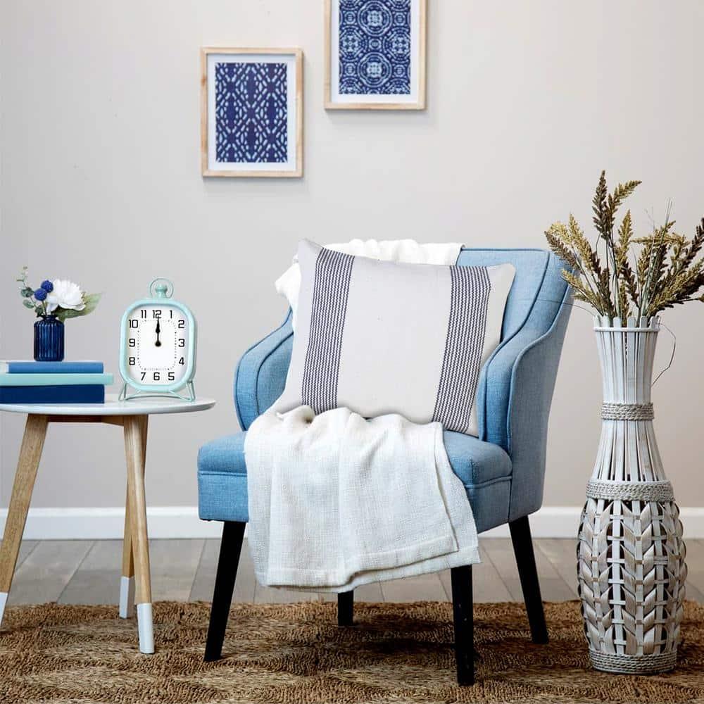 Balanced Pale Blue & White 20" Square Pinstripe Cotton Throw Pillow
