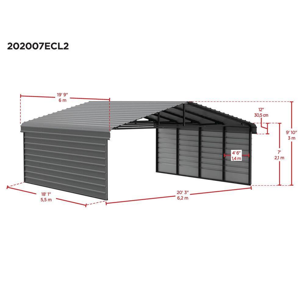 Arrow 20 x 20 ft Charcoal Carport with 2-sided Enclosure
