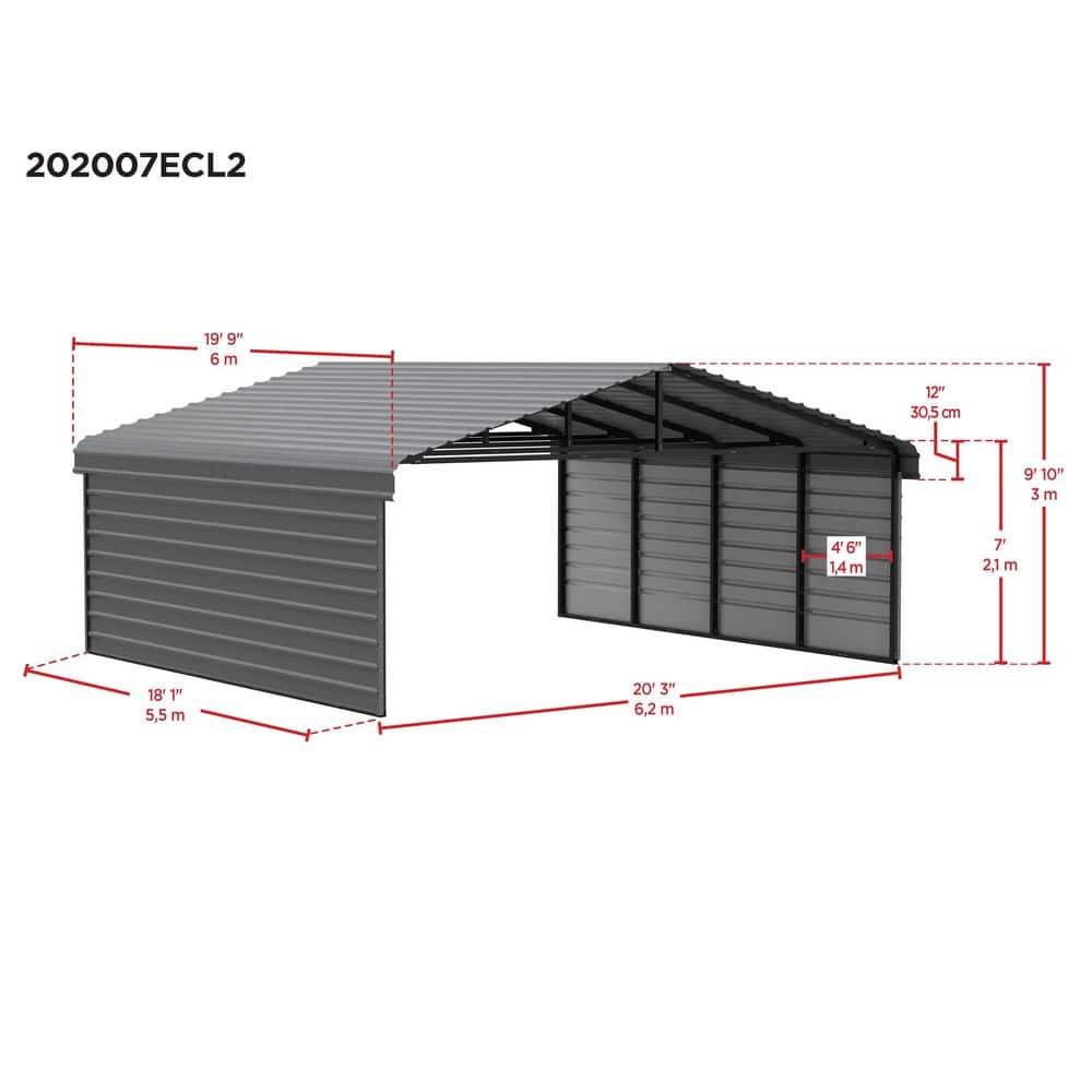 Arrow Arrow Steel Carport with 2 Side Wall Kits, 20x20x07