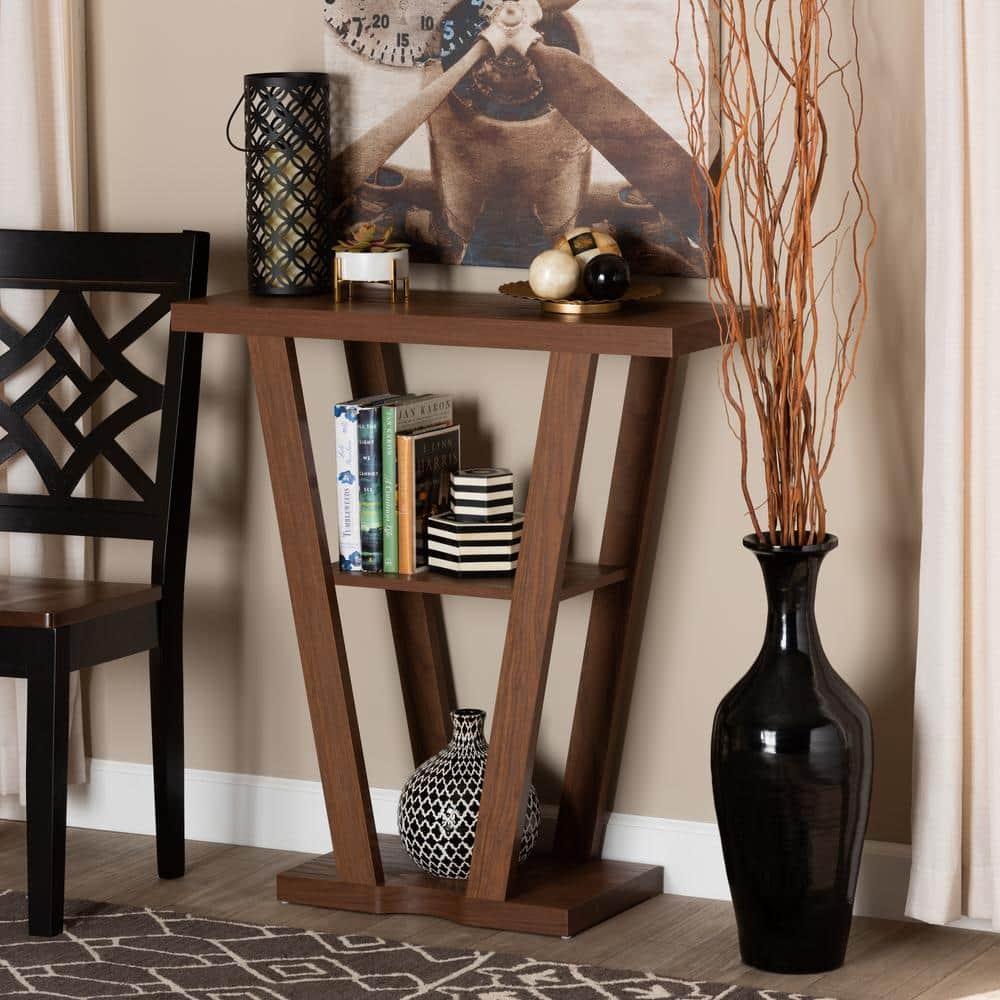 Boone Wood Console Table Walnut Brown - Baxton Studio: Modern Entryway Furniture with Shelf, Space-Saving Design