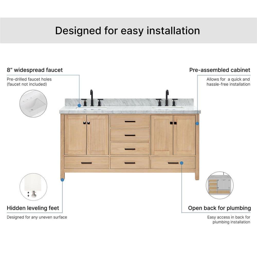 Cambridge Double Bathroom Vanity with Carrara Marble Top
