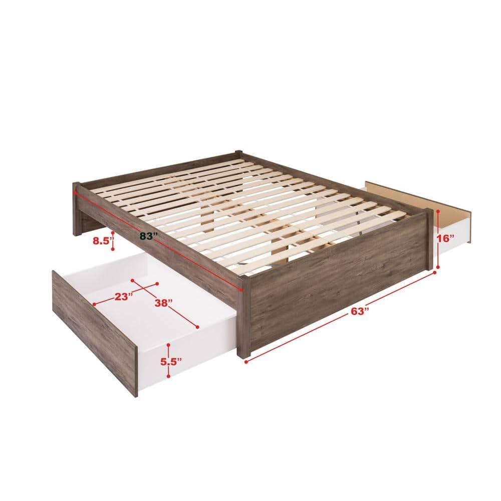 Queen Select 4 - Post Platform Bed with 2 Drawers Drifted Gray - Prepac