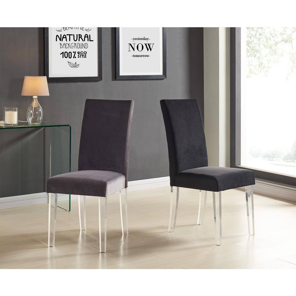 Dalia Modern and Contemporary Dining Chair in Velvet with Acrylic Legs (Set of 2)