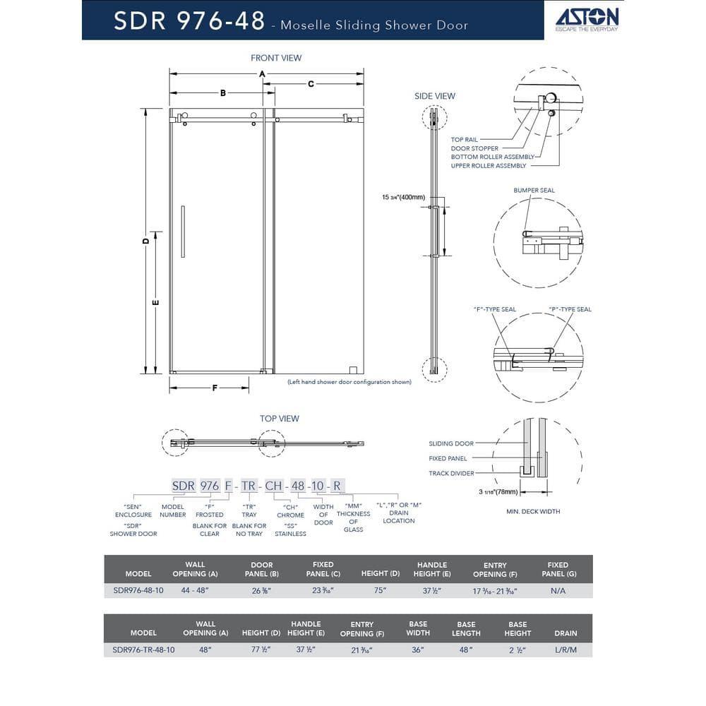 Moselle 48" x 77.5" Single Sliding Frameless Shower Door