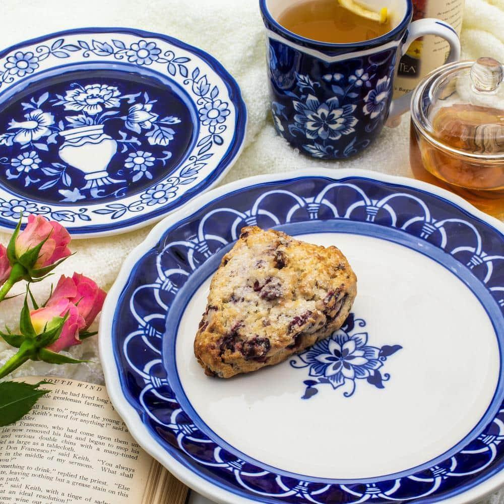 Euro Ceramica Blue Garden 16-Piece Hand-Painted Dinnerware Set- New