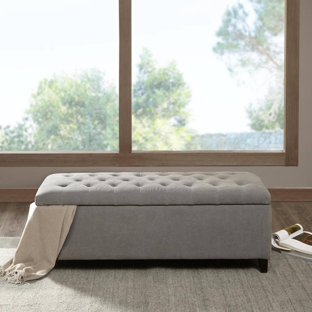 Selah Tufted Top Storage Bench - Gray: Upholstered Ottoman with Wood Legs, Polyester, Spot Clean