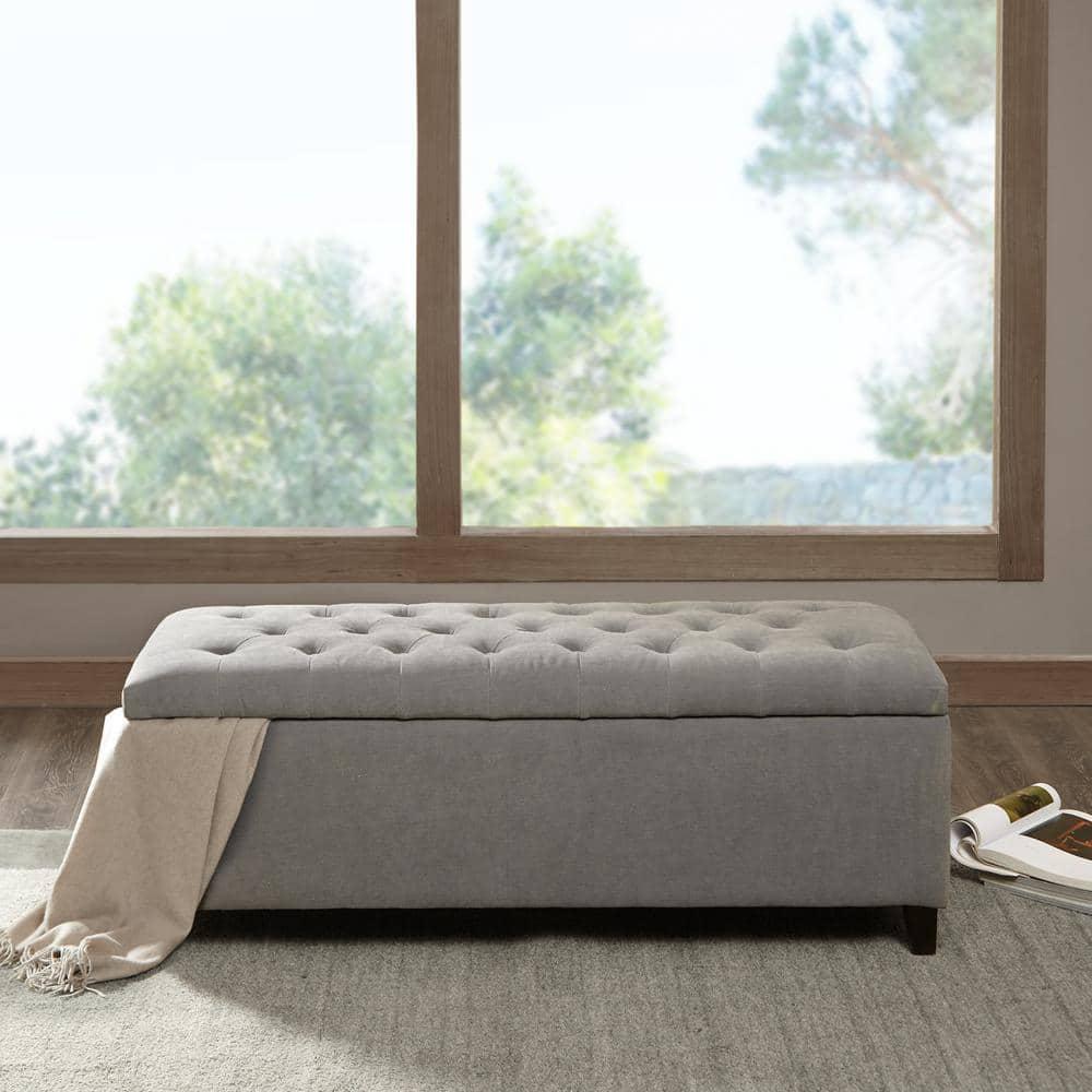 Selah Tufted Top Storage Bench - Gray: Upholstered Ottoman with Wood Legs, Polyester, Spot Clean