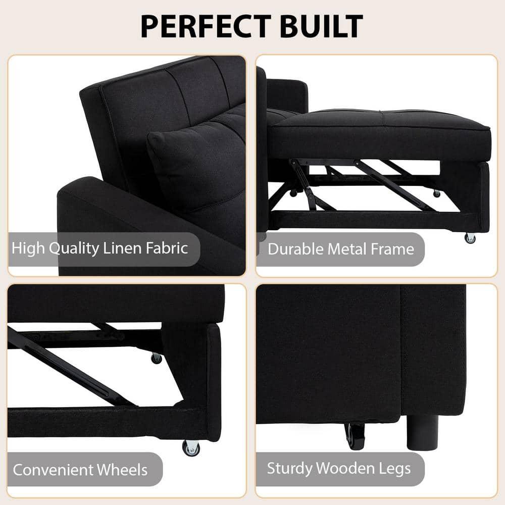 Anna 3 in 1 Convertible Chair Bed Sleeper, Pull Out Sofa Bed, Pull Out Couch, Sleeper Chair with with Pillow, Pull Out Bed with Adjustable Backrest Living Room - Black