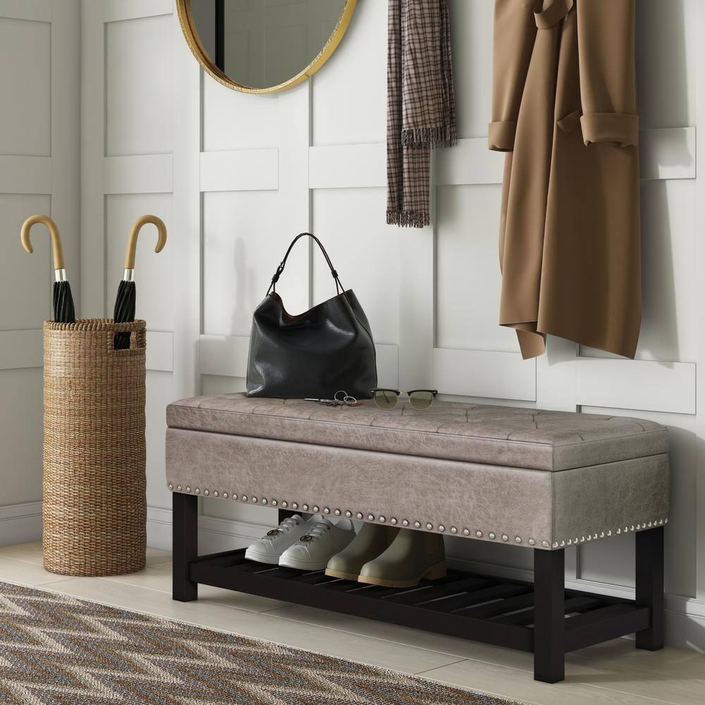 Simpli Home Lomond 44"W Tufted Ottoman Bench with Solid Wood Frame