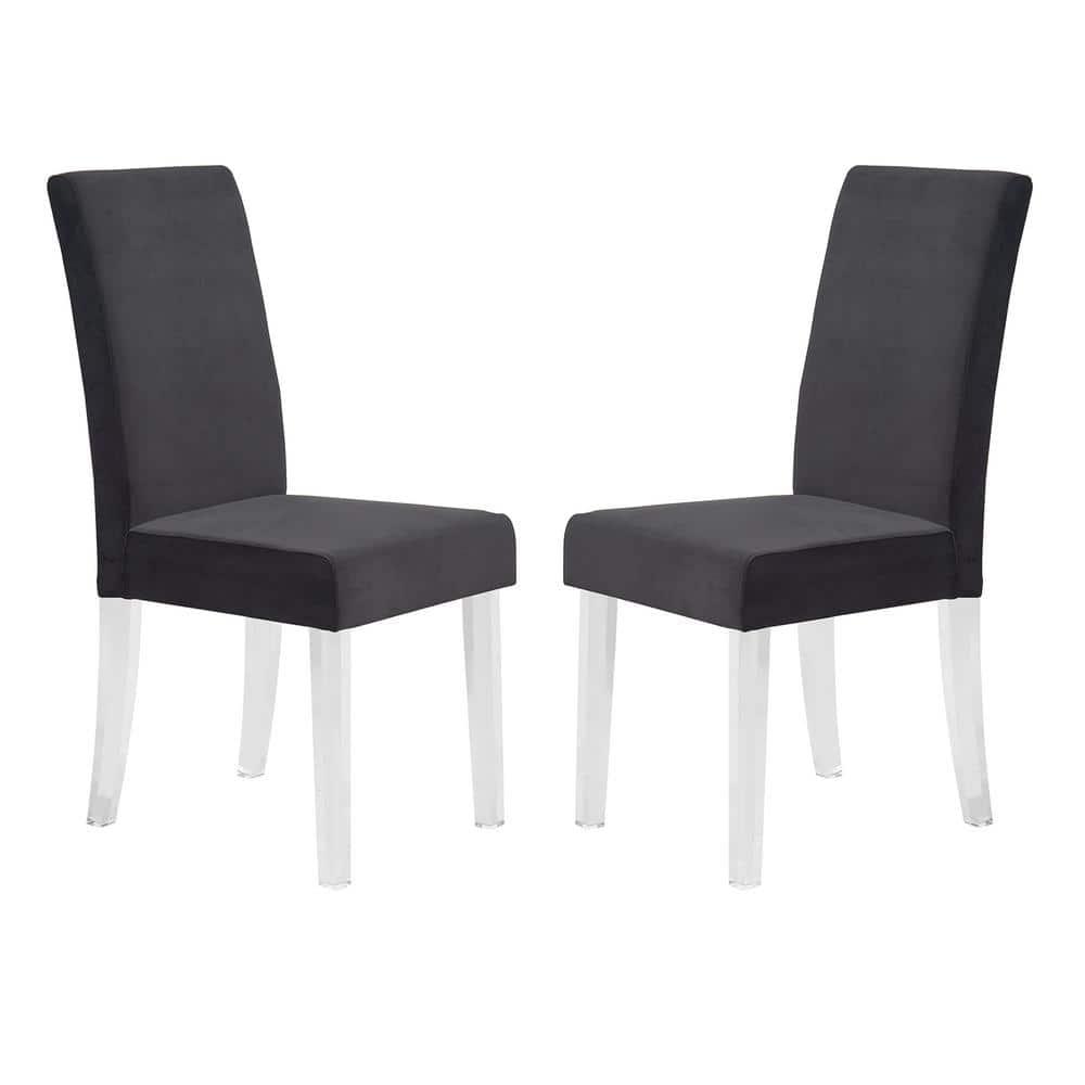 Dalia Modern and Contemporary Dining Chair in Velvet with Acrylic Legs (Set of 2)