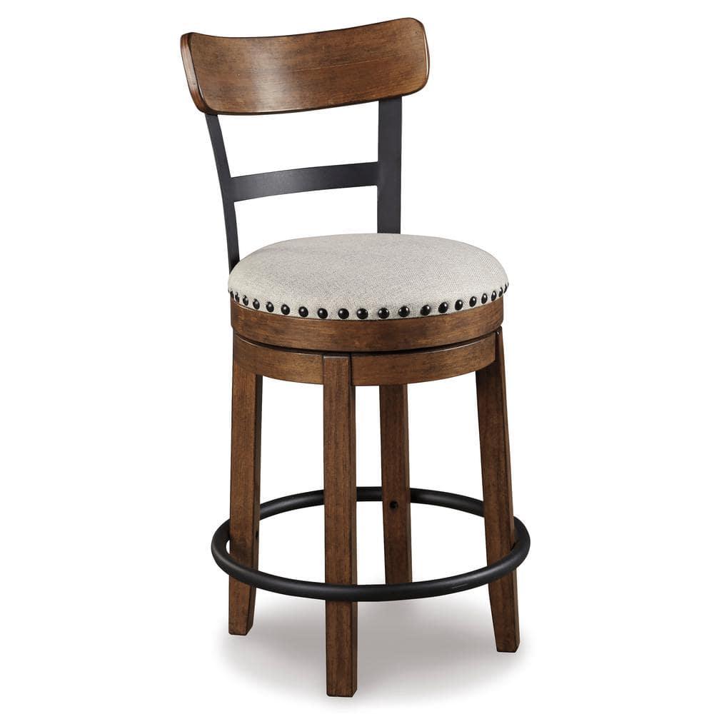 Signature Design by Ashley Valebeck Upholstered Swivel Counter Height Barstool Brown: Polyester, Wood Frame, Fixed Height