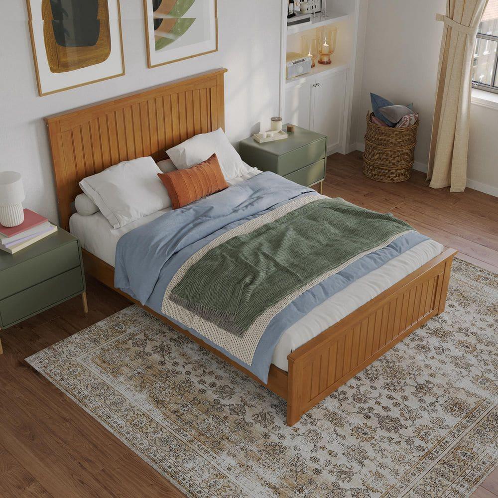 AFI Naples Full Solid Wood Low Profile Platform Bed with Matching Footboard, Light Toffee