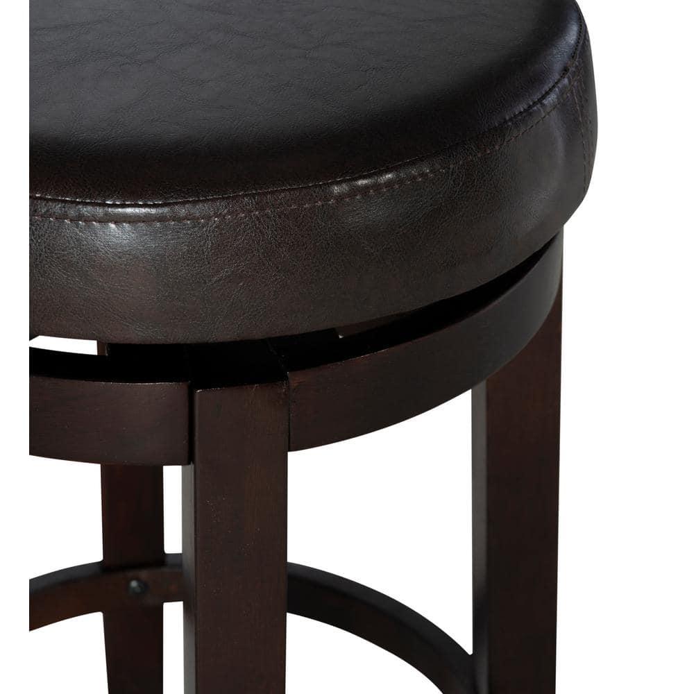 Linon Maya Faux Leather Swivel Backless Counter Height Barstool Brown: Upholstered, Wood Legs, 225 lbs Capacity