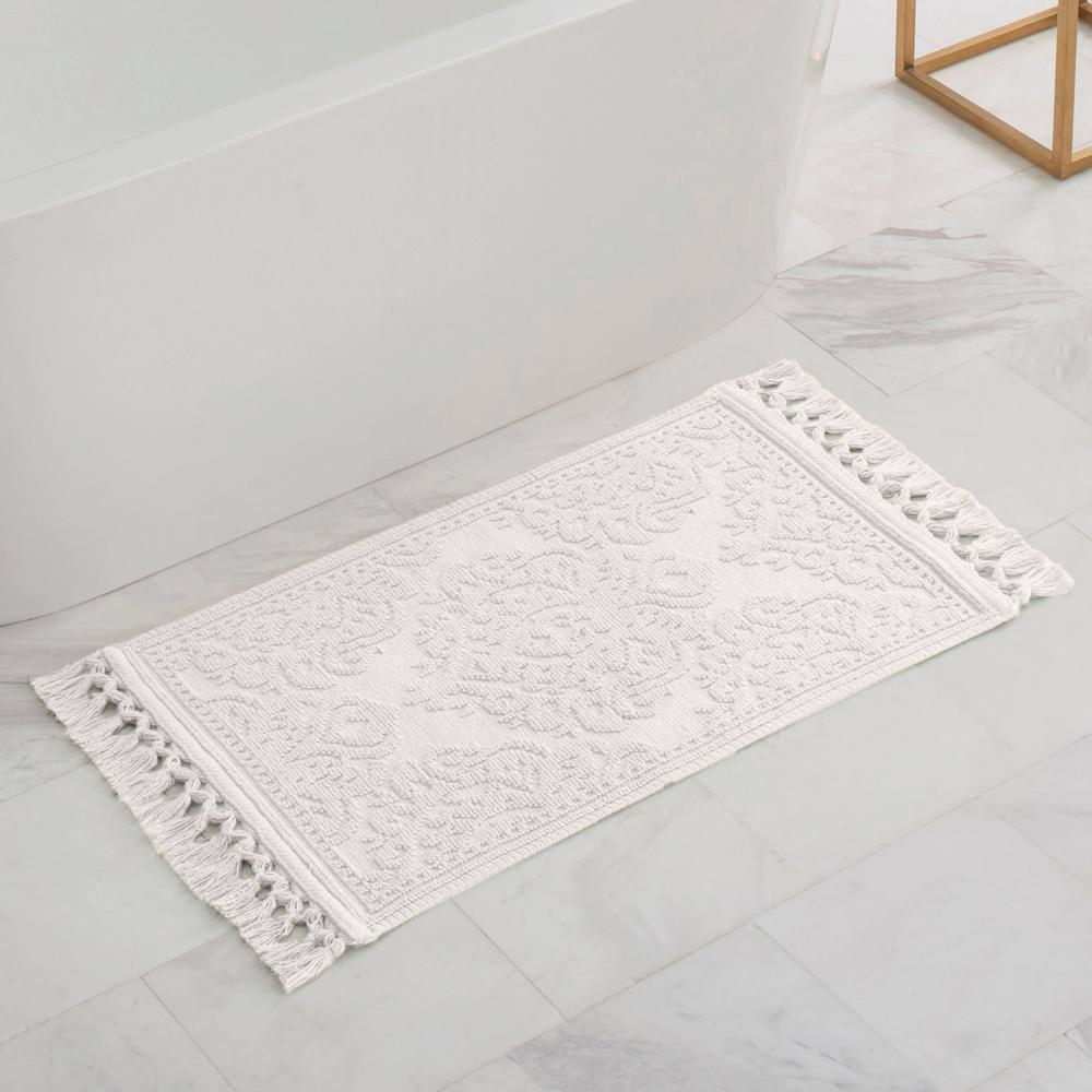 Jean Pierre Ricardo Cotton Fringe 2-Piece Bath Rug Set, White