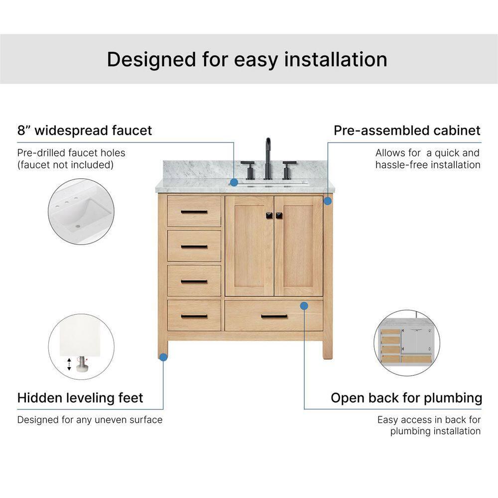 Hokku Designs Flynt 37'' Single Bathroom Vanity with Carrara Marble Top