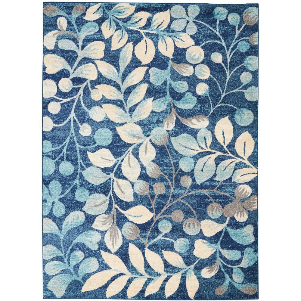 Nourison Tranquil 5'3" X 7'3" (5' x 7') Navy Indoor Area Rug Contemporary Botanical Vine and Bloom by Nourison