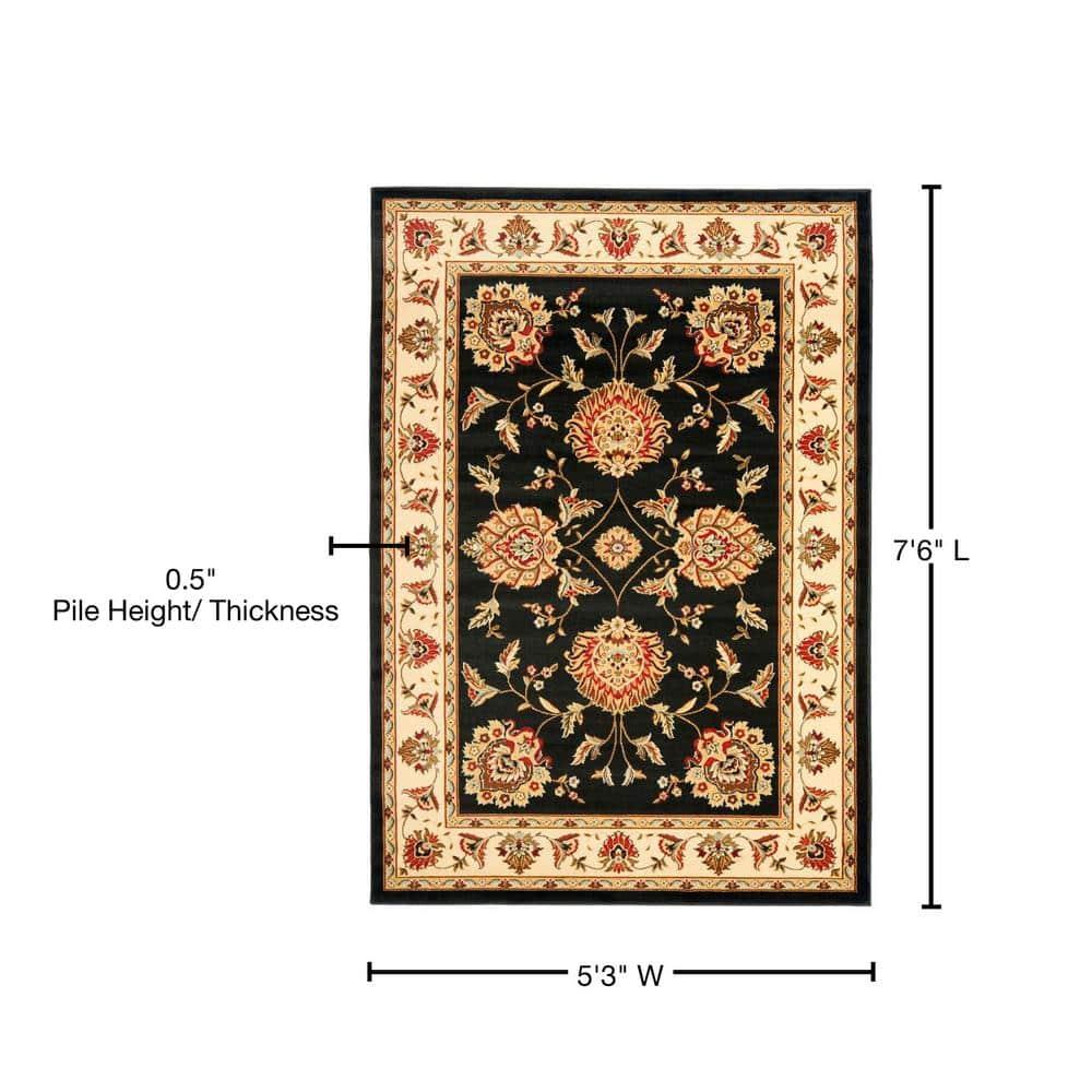 Lyndhurst LNH555 Power Loomed Area Rug - Black/Ivory - 5'3"x7'6" - Safavieh