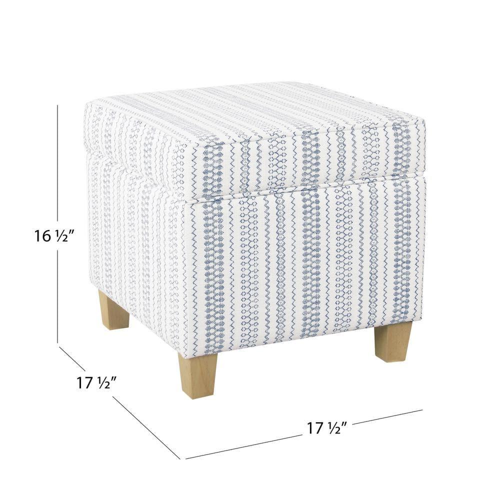 Cole Classics Square Storage Ottoman with Lift Off Top Blue Striped - HomePop: Farmhouse Accent, Wood Legs