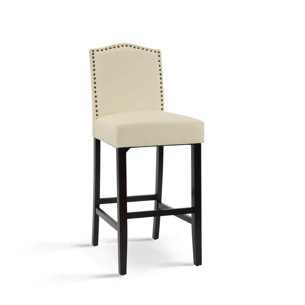 Christopher Knight Home Transitional 30.75" PU Upholstered Bar Stools with Solid Wood Frame, Beige, Set of 2