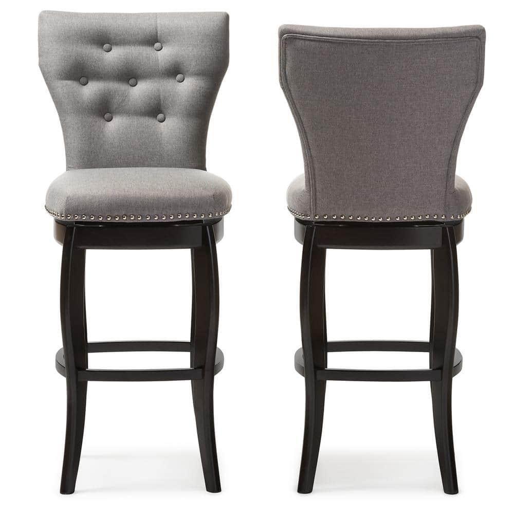 Baxton Studio 29" Leonice Fabric Upholstered Button Tufted Swivel Barstool Gray: Rubberwood Frame, Polyester Upholstery