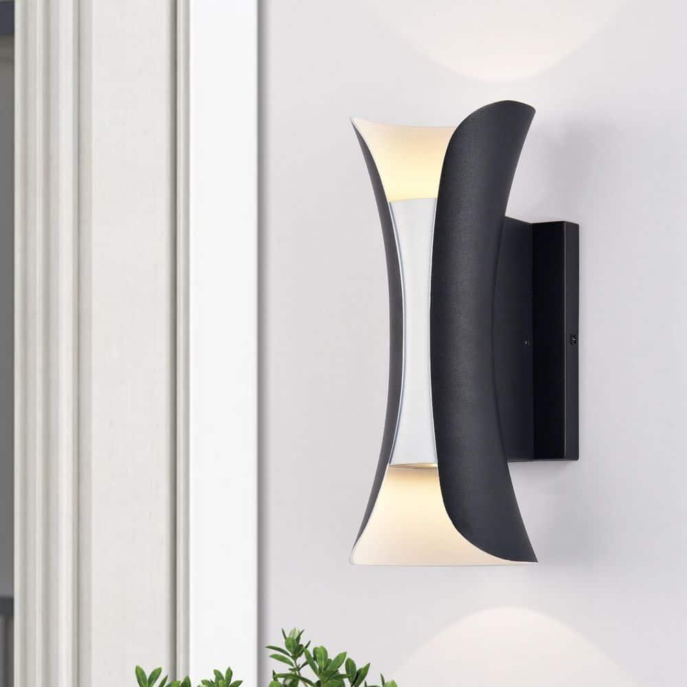 C Cattleya LED 2-Light Outdoor Wall Sconce, Wall Light Fixture-Black and White Finish