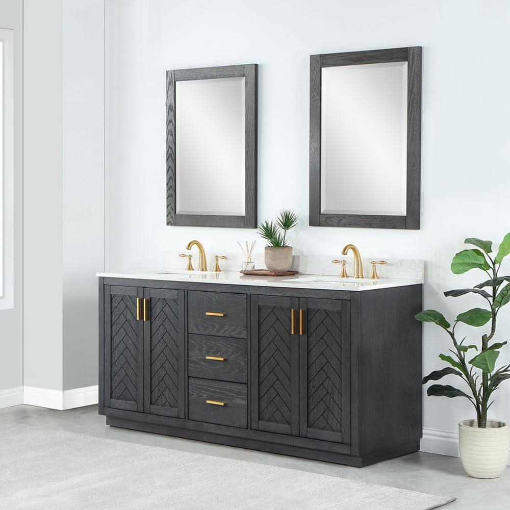 Gazsi 72" Double Bathroom Vanity Set in Brown Oak without Mirror