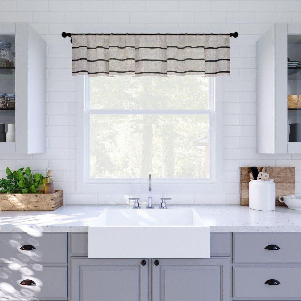 Clean Window Clean Window Aso Twill Stripe Linen Blend Sheer Rod Pocket Kitchen Curtain Valance