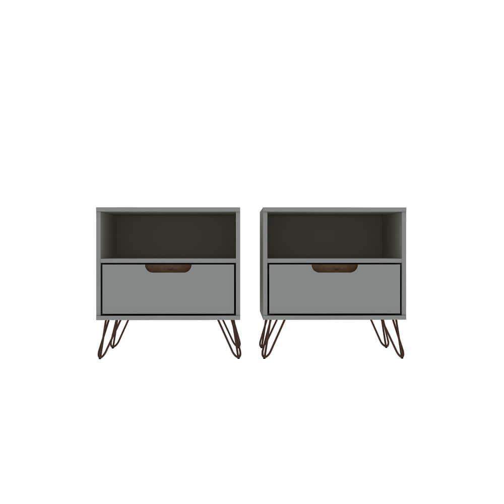 Set of 2 Rockefeller 1 Drawer Nightstands Off White/Nature - Manhattan Comfort
