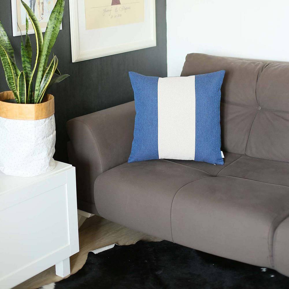 Boho-Chic Handcrafted Decorative Single Throw Pillow Cover Solid Jacquard 18" x 18" Blue & Ivory Square Pillowcase for Couch, Bedding