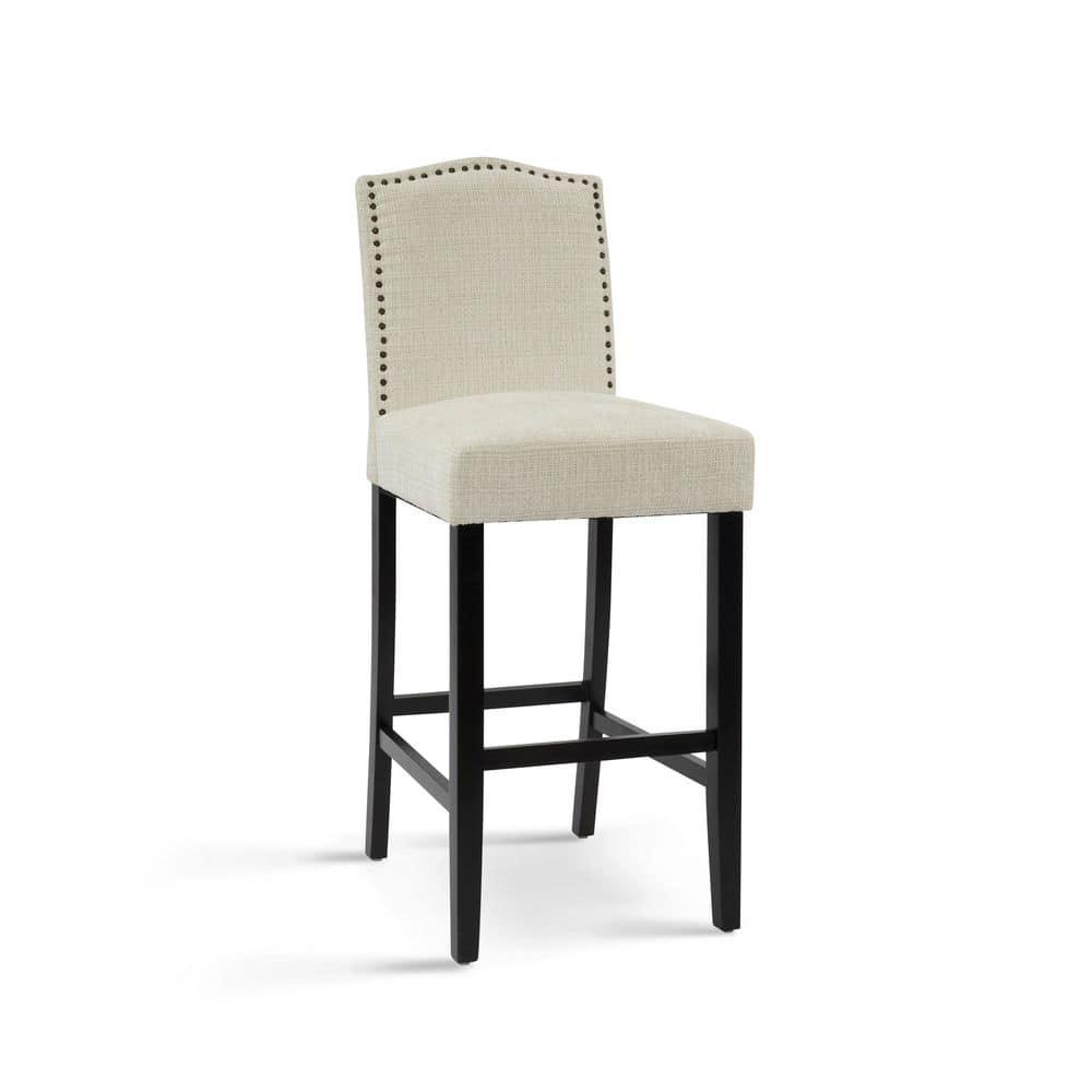 Christopher Knight Home Transitional 30.75" Fabric Upholstered Bar Stools with Solid Wood Frame, Beige, Set of 2