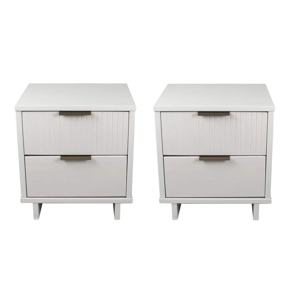 Manhattan Comfort Set of 2 Granville 2 Drawer Nightstands White: Modern Style, Pine Frame, Metal Glides, Includes Anti-Tip Hardware