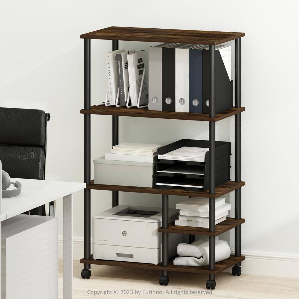 Furinno Turn-N-Tube 4-Tier Toolless Multipurpose Printer Stand Display Storage Shelf with Wheels, Amber Pine/Black