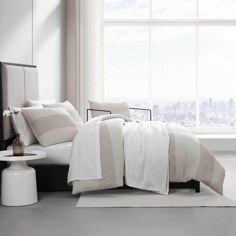 Vera Wang Vera Wang Chenille Waffle Stripe Beige Duvet Cover Set
