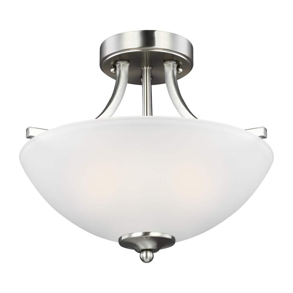 Generation Lighting Geary 2 -Light Brushed Nickel Transitional Etched glass Bowl Small Hanging Convertible pendant/Semi-flush
