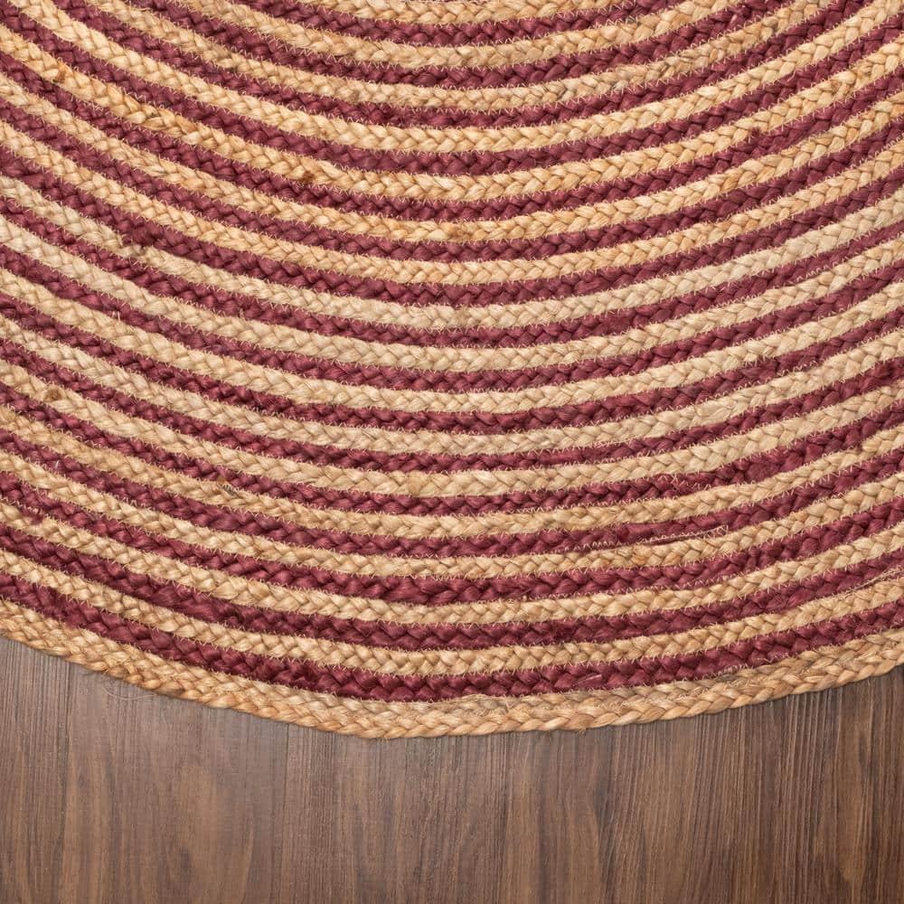 Superior Braided Jute Handwoven Indoor Outdoor Area Rug, 8' Round, Burgundy