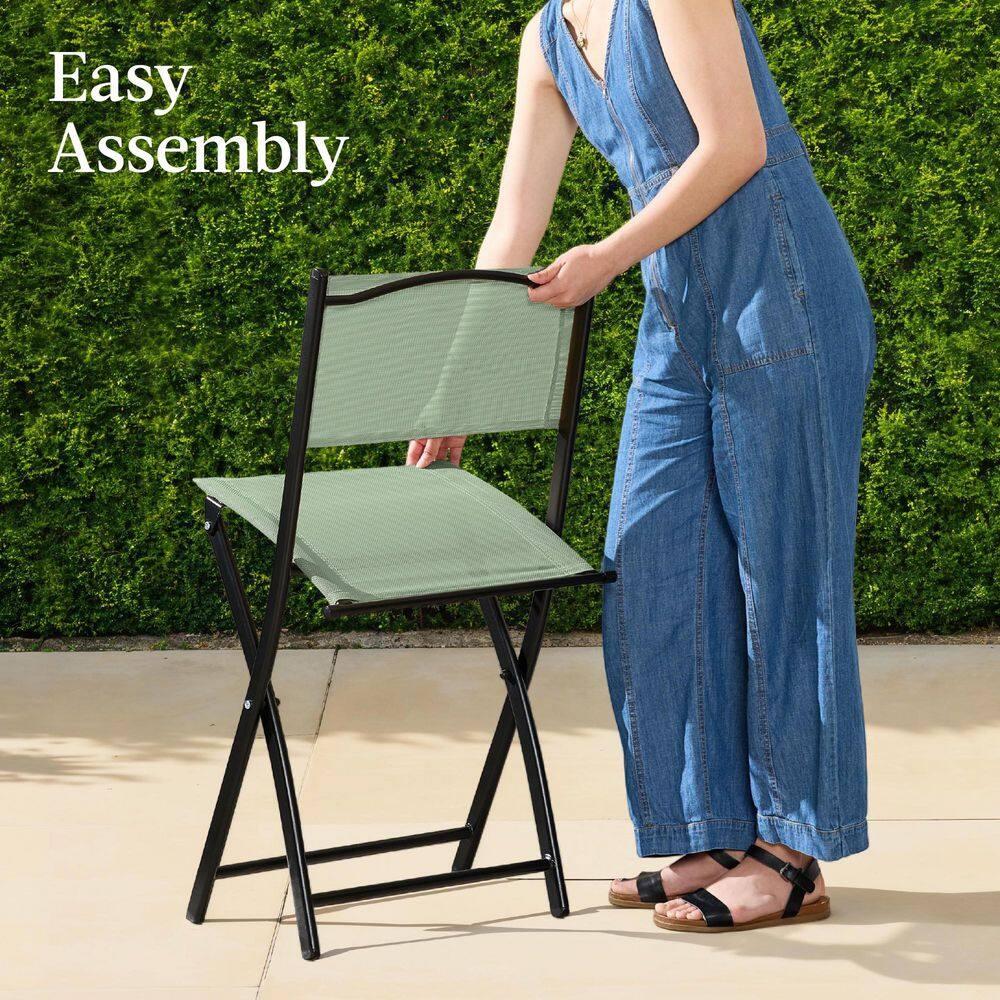 George Oliver 3-Piece Patio Bistro Dining Furniture Set W/ Glass Tabletop, Folding Chairs