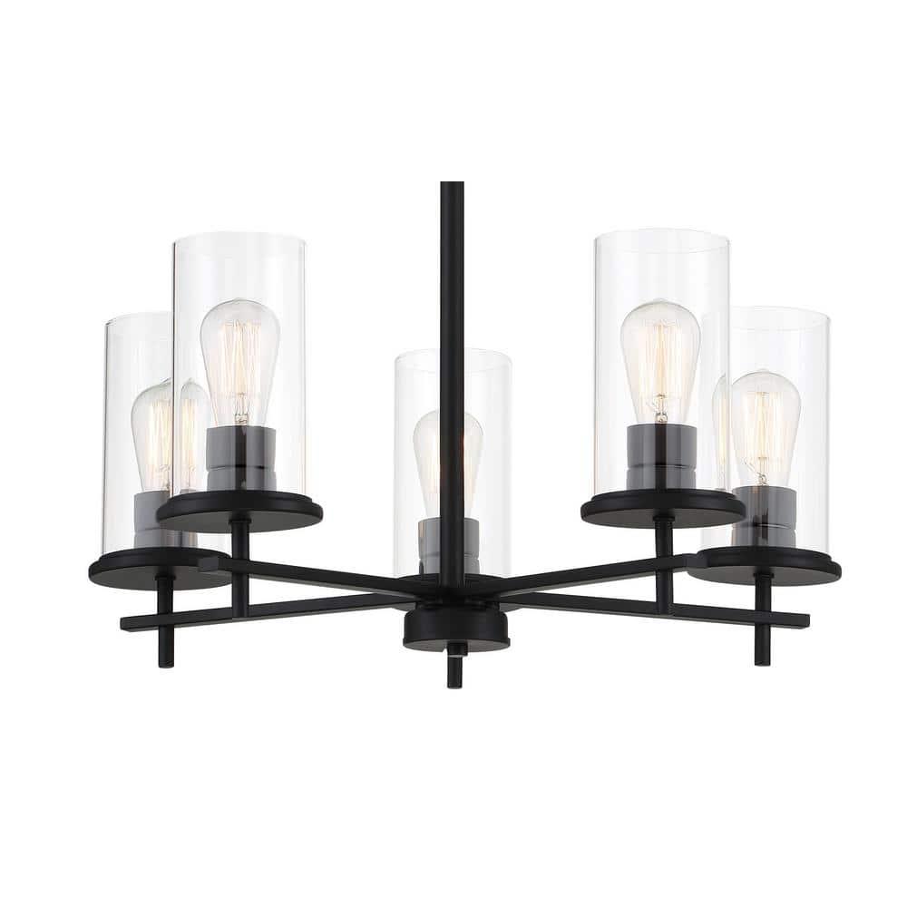 Coal Black 5-Light Chandelier with Clear Glass Shades