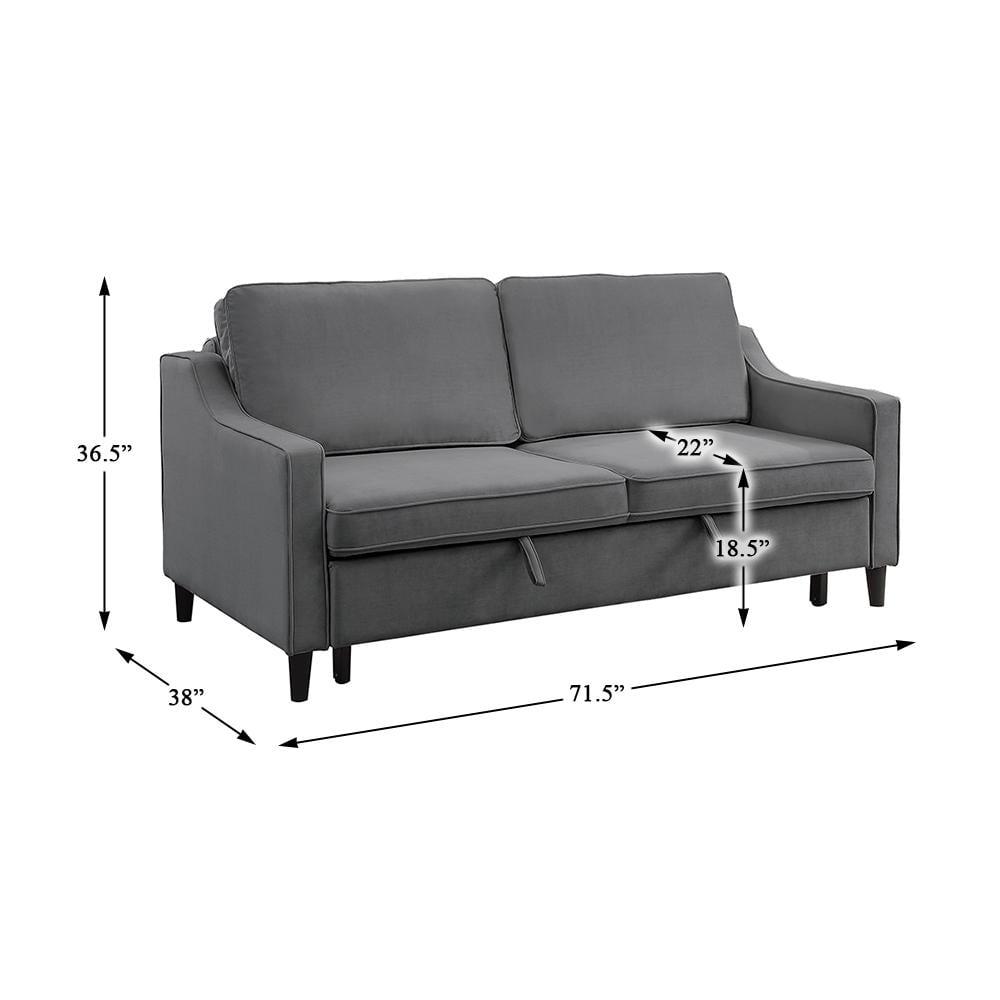 Lexicon Adelia Velvet Convertible Studio Sofa with Pull-Out Bed in Dark Gray