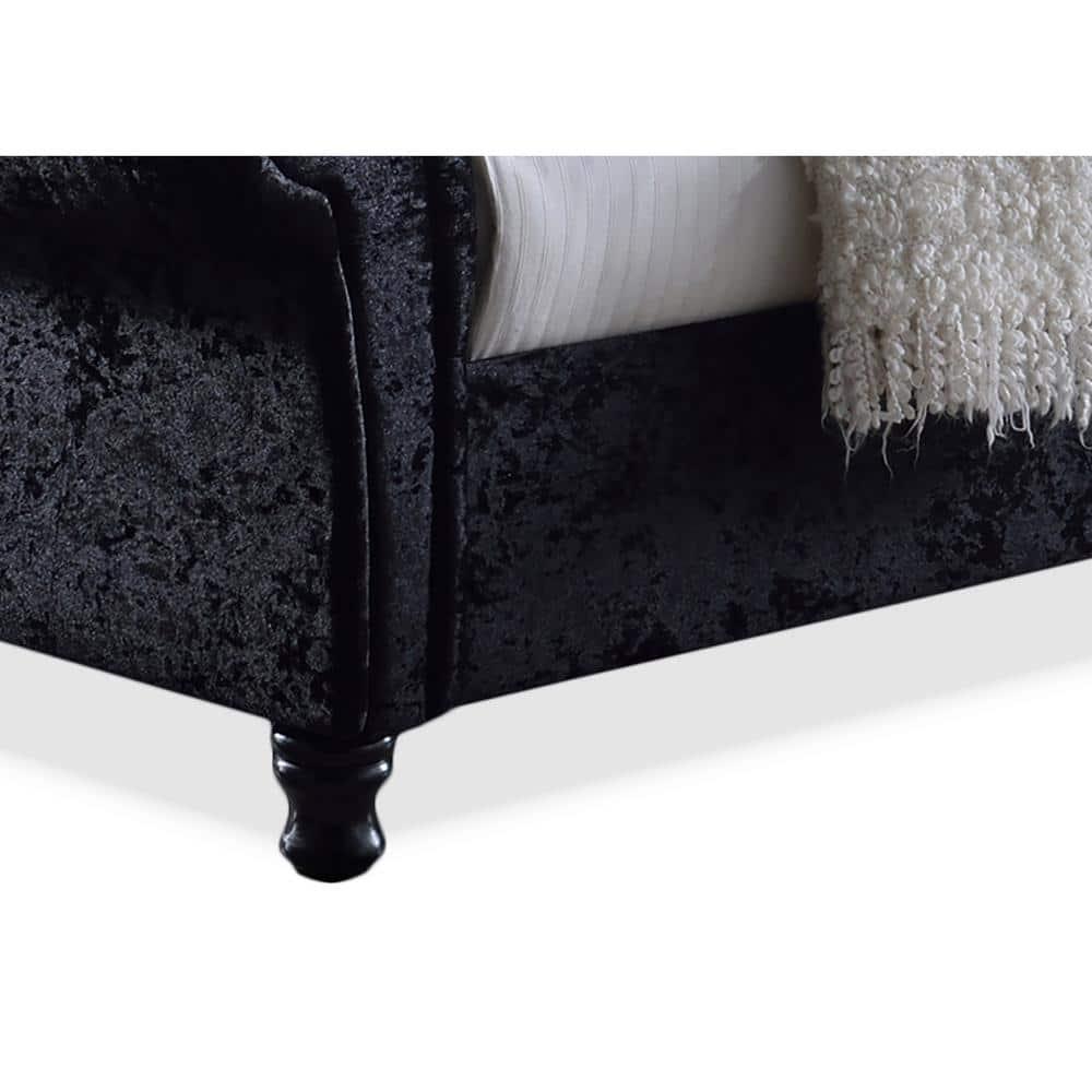 Queen Castello Velvet Upholstered Sleigh Platform Bed with Faux Crystal - Baxton Studio