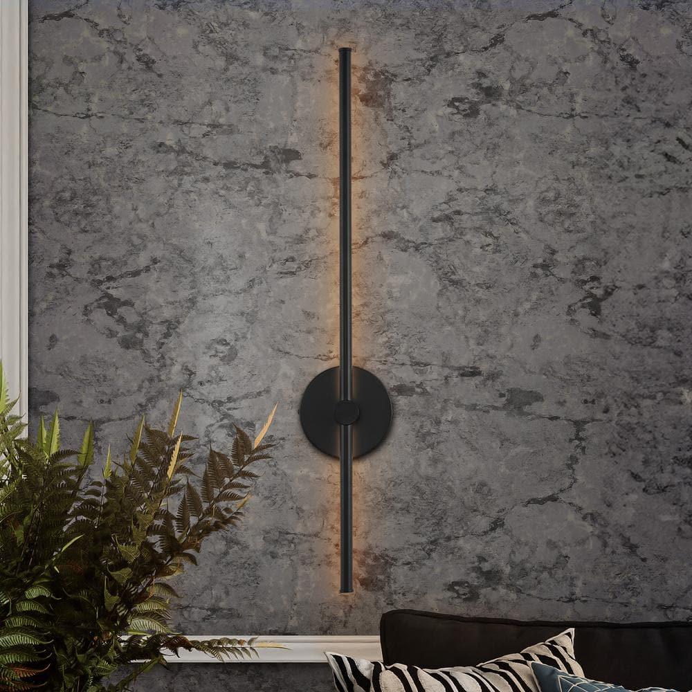 Anton 27.25 in. 1-Light Modern Minimalist Iron Adjustable Bar Integrated LED Plug-In Sconce, Black