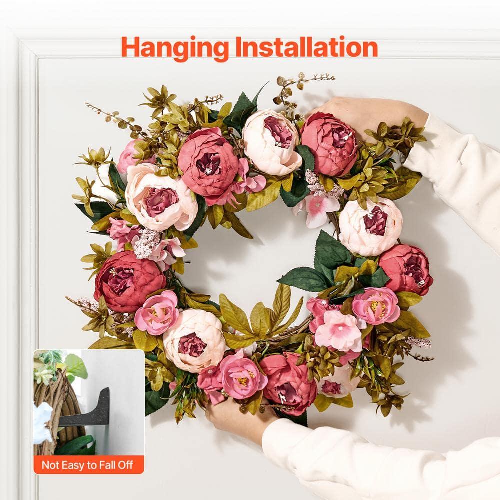 VEVOR Spring Wreath for Front Door 19 Inch - Artificial Peony Floral Wreath with Greenery, Year-Round All Season Outdoor Indoor Decor