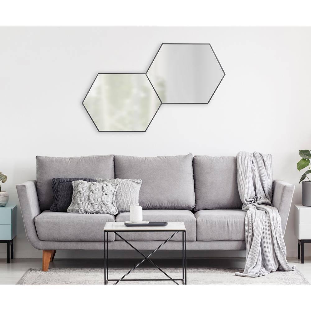 Kate & Laurel All Things Decor 22" x 31" Rhodes Hexagon Wall Mirror Black: Modern Style, No Assembly, Wall Mounted