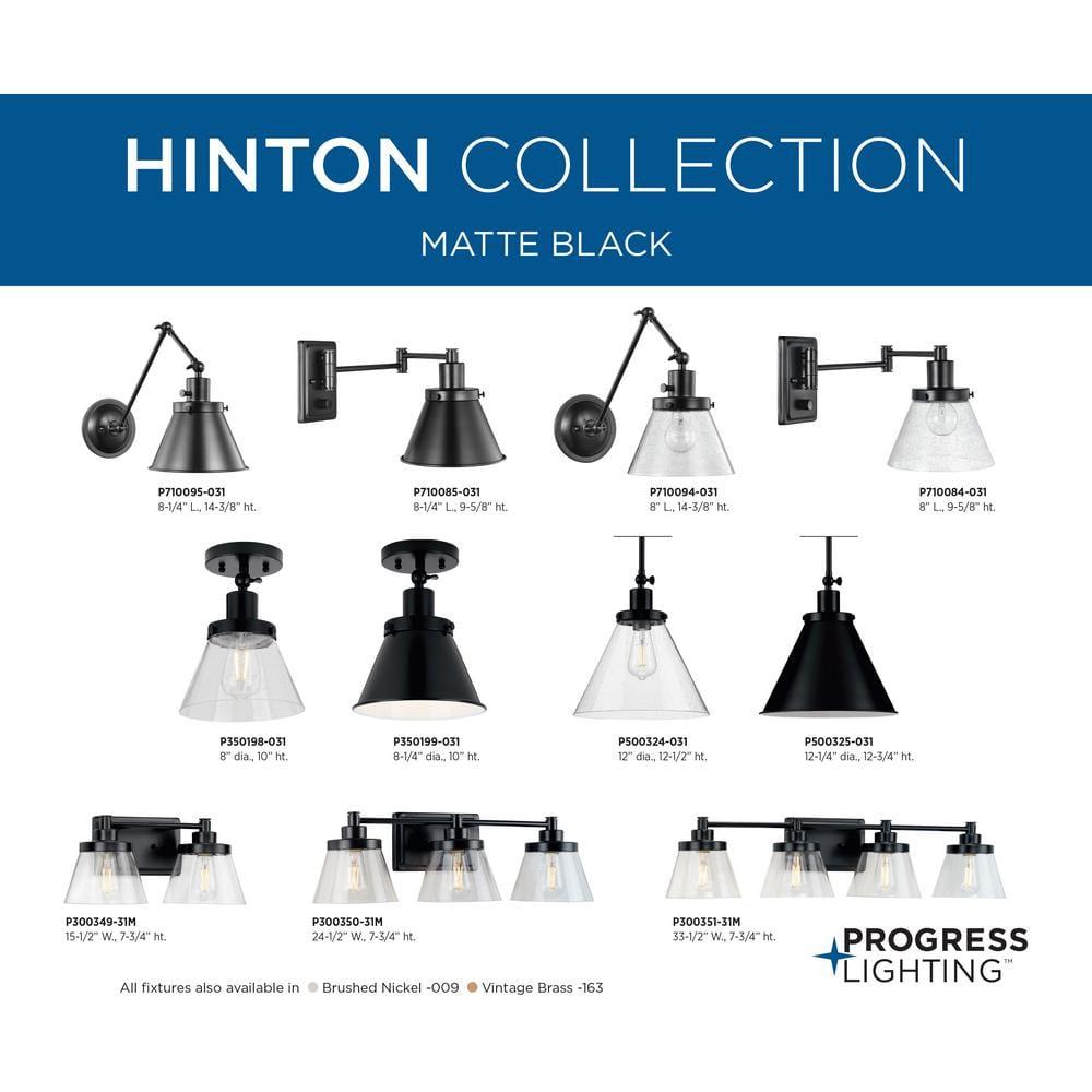 Progress Lighting Hinton 1-Light Industrial Pendant Light, Matte Black, Seeded Glass Shade