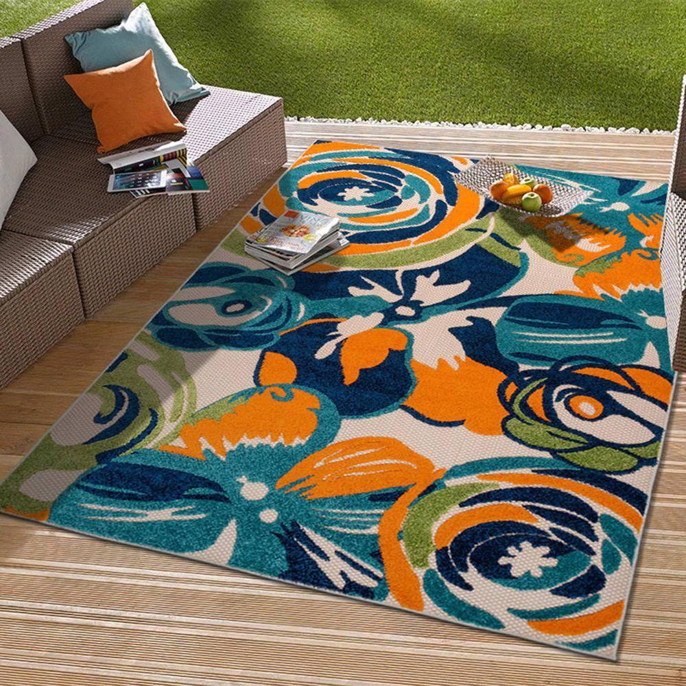 World Rug Gallery Modern Floral Indoor/Outdoor Area Rug - Multi 5' x 7'