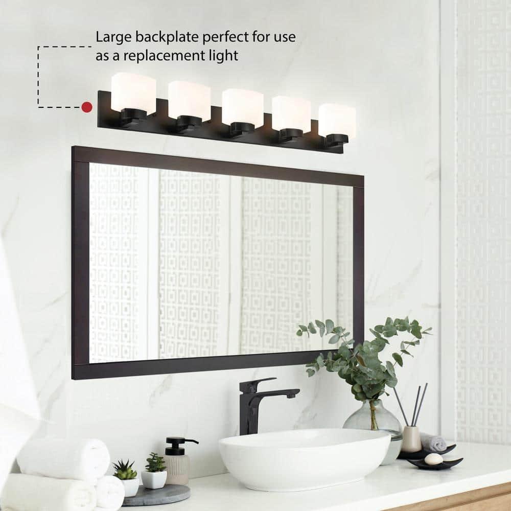Design House Dove Creek 5-Light Dimmable Vanity Light with Frosted Glass Shades, Matte Black