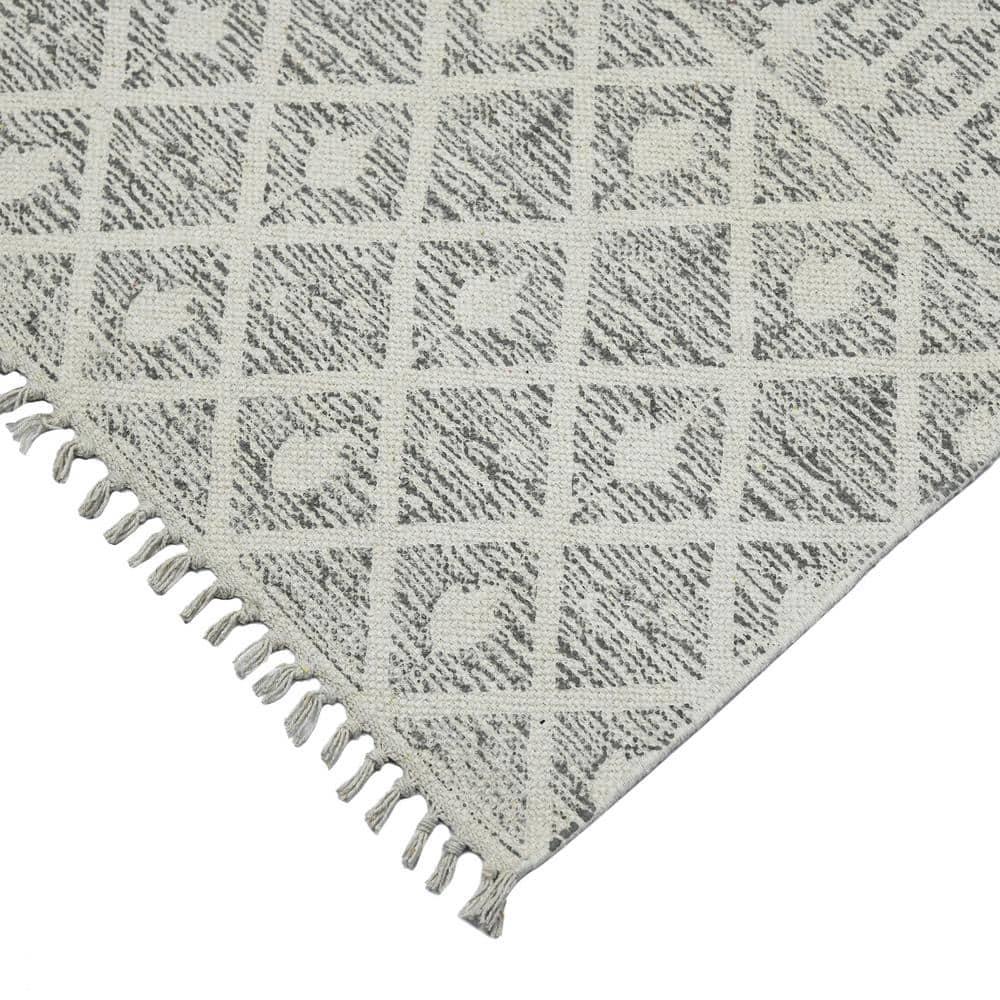 Gray Geometric Handmade Cotton Rectangular Rug 2' x 3'