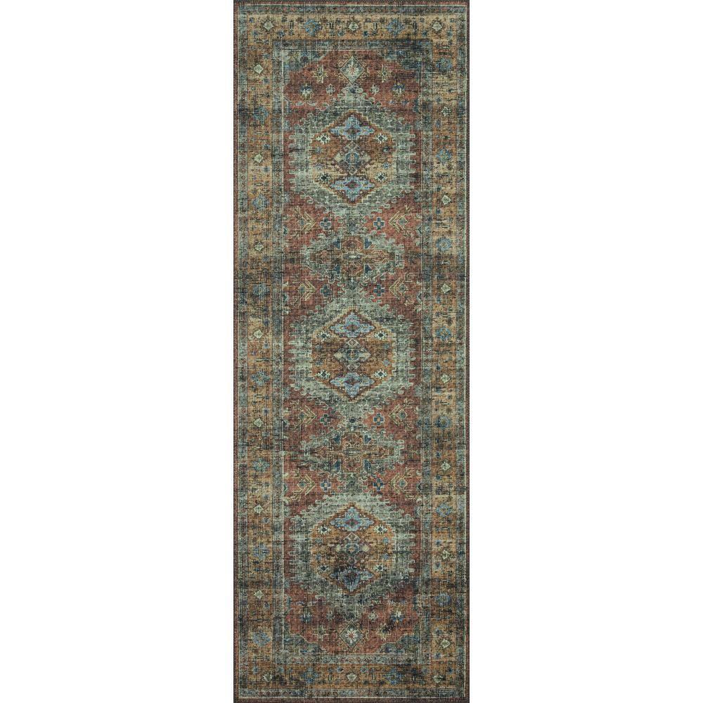 Skye Terracotta/Sky 8 ft. x 8 ft. Round Printed Distressed Oriental Area Rug
