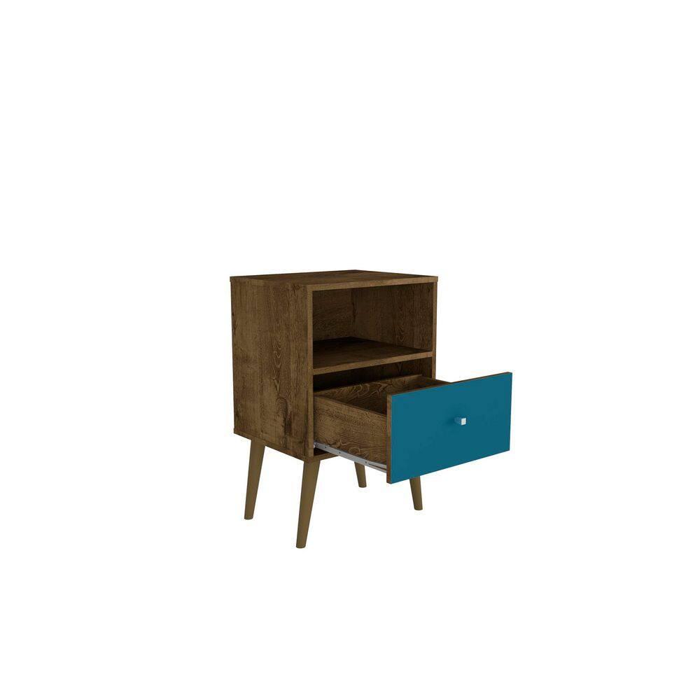 Liberty 1.0 Mid Century Modern Nightstand Rustic Brown/Aqua Blue - Manhattan Comfort