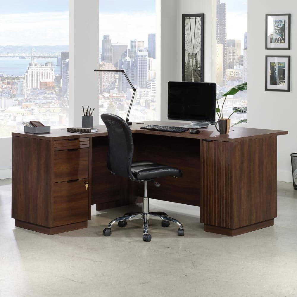 Sauder Palo Alto 60" Engineered Wood L-Shaped Computer Desk in Spiced Mahogany