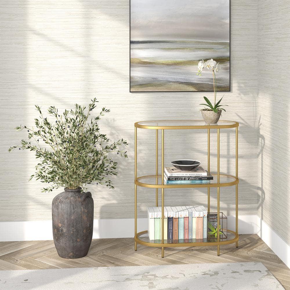 Evelyn&Zoe Leif 30'' Wide Oval Bookcase, Brass